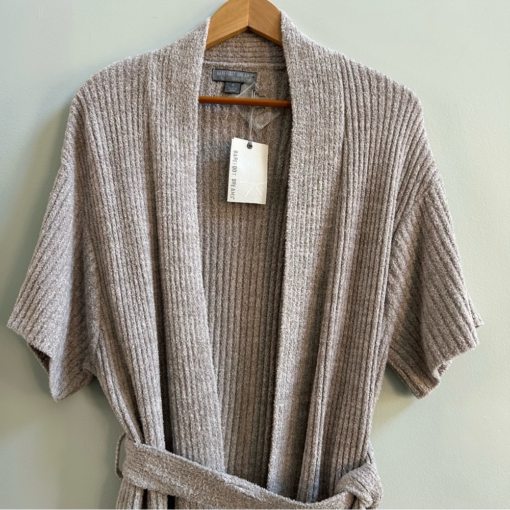 NWT Barefoot Dreams CozyChic Lite Knit Ribbed Belted Kimono Cardigan, Size M - Picture 4 of 9